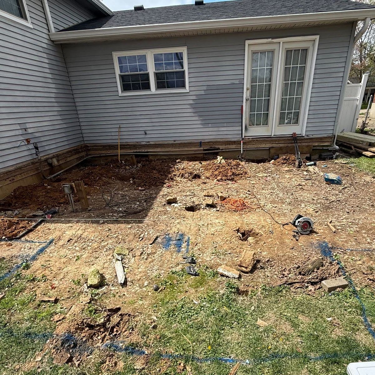 New deck & railing installation — before