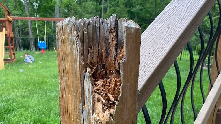 Railing post repair — before